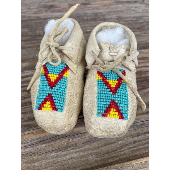 Vintage 1960s Native American Infant Beaded Moccasin Buck Skin - Picture 14 of 14